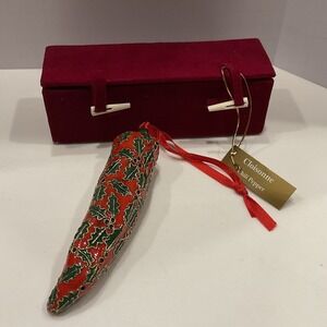 HTF Cloisonné Chili Pepper Christmas Ornament Holly Enamel Original Box & Tag